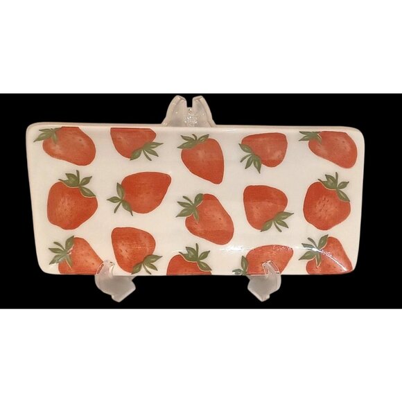 Other - Strawberry Ceramic Rectangular Small Serving Tray Platter 10.5"x5" Vintage MCM